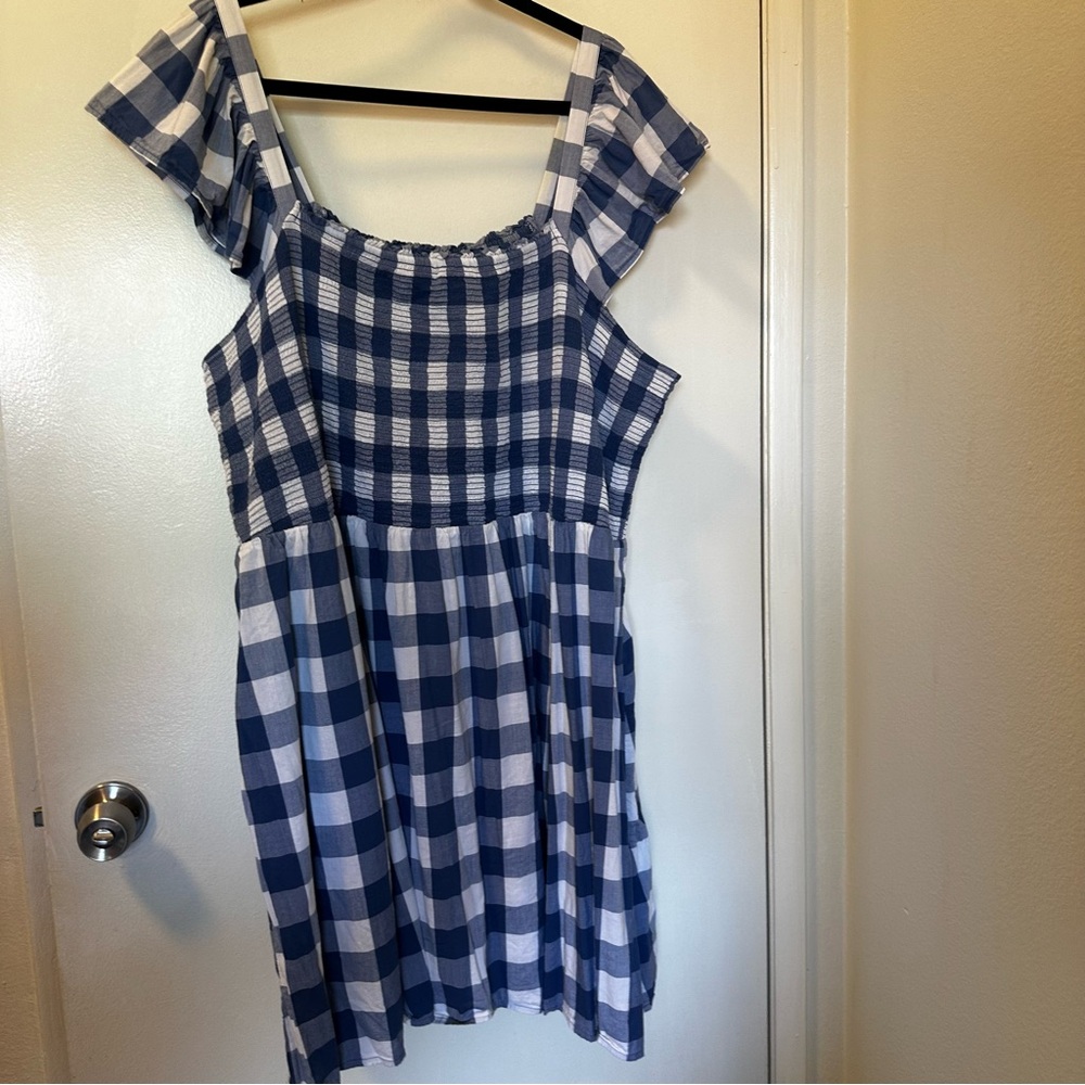 Old Navy Blue and White Gingham Flutter Sleeve Sundress EUC